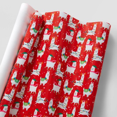 55 sq ft Llamas Gift Wrap Red - Wondershop™