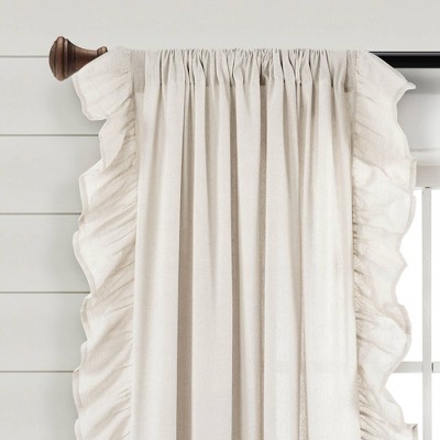 Off-White Linen Ruffle Rod Pocket Window Curtain Panel 95" x 54"
