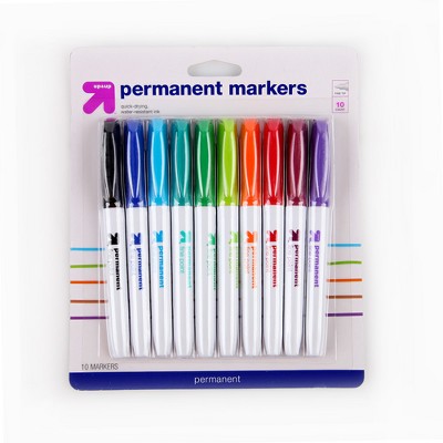 10ct Permanent Markers Fine Tip - up&up™: Best School Supplies for Kids, Multicolored, Water-Resistant, Art & Office Use