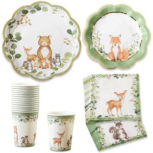 Kate Aspen Woodland Baby Shower Decorations, 78-Piece Disposable Party Plates, Cups & Napkins Set for 16 Guests – Baby Shower Table Decor - 1 of 4