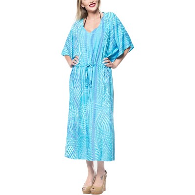 HAPPY BAY Women's House Daily Routine Evening Wear Vacation Holiday Casual Loungewear Oversize Caftan Maxi Boho Nightwear 2X-3X Blue, Tie Dye Design