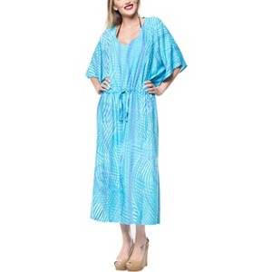 HAPPY BAY Women's House Daily Routine Evening Wear Vacation Holiday Casual Loungewear Oversize Caftan Maxi Boho Nightwear 2X-3X Blue, Tie Dye Design - 1 of 4