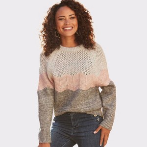 Women's Color Block Chevron Sweater - LASCANA - 1 of 4