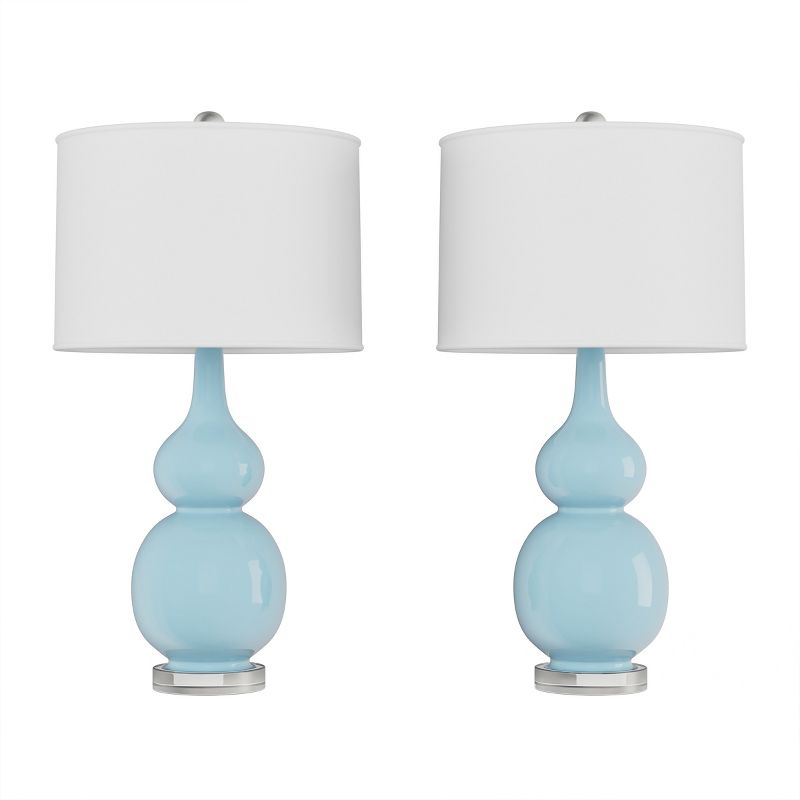 Table Lamps ? Set of 2 Ceramic Double Gourd Vintage Style for Bedroom Living Room or Office with  Energy Efficient LED Bulbs by Lavish Home (Blue), 2 of 7