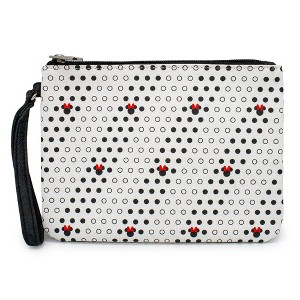 Women's Wallet Single Pocket Wristlet - Minnie Mouse Head Icon and Dot Striping White Black Red - 1 of 4
