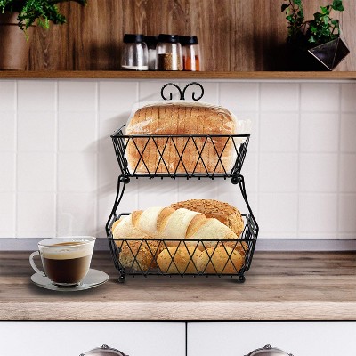 Sorbus 2-Tier Fruit Bread Basket Display Stand, Counter Storage for Kitchen, Bathroom, Rectangular Antique Metal — фото 5