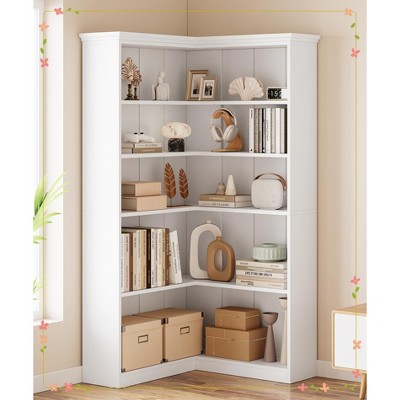 Corner Bookshelf 72.8in Farmhouse Bookcase，5 Tier Corner Shelf