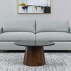 HomeRoots 35" Black and Walnut Genuine Marble and Solid Wood Round Pedestal Coffee Table - 2 of 4