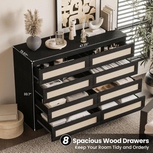Jojoka Chic 8-Drawer White Rattan Dresser with Smooth Metal Slides – Versatile Modern Wood Chest for Bedroom, Living Room, Entryway & TV Stand - 1 of 4