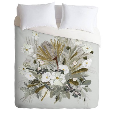 King Iveta Abolina Pearl Floral Comforter Set Green - Deny Designs