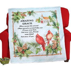 Collections Etc Amazing Grace Cardinal Winter Scene Quilted Throw Blanket - 1 of 2