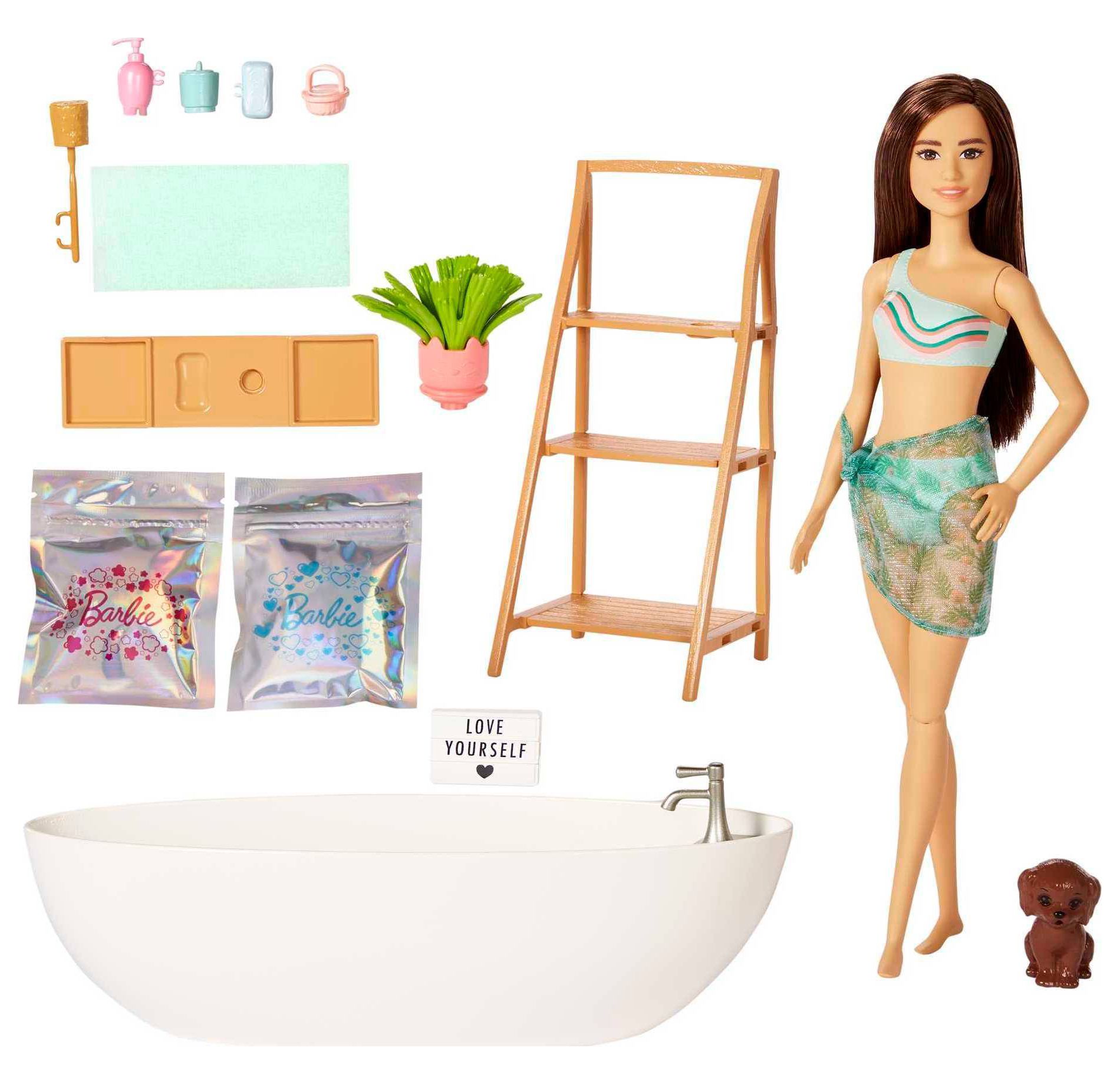 Barbie Doll & Bathtub Playset - Confetti Soap & Accessories - Brunette