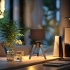 18" Industrial Wood Tripod Table Lamp with Linen Drum Shade and Metal Accents for Bedroom, Living Room, Study, or Hotel - 4 of 4