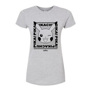 Women's - Pokémon - Pikachu Face With Grid Fitted Graphic T-Shirt - 1 of 3