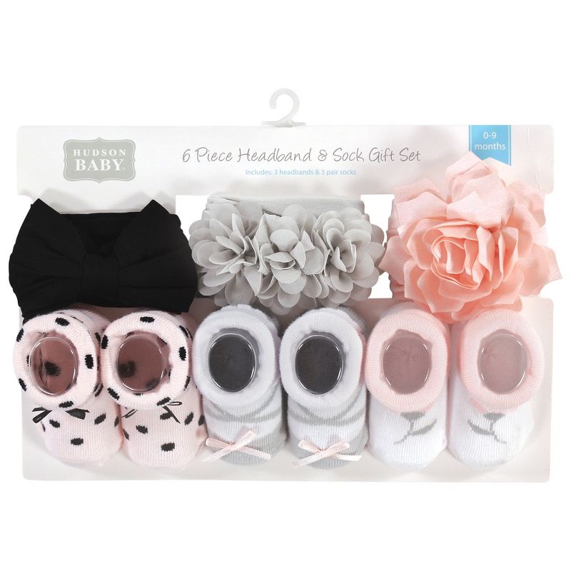 Hudson Baby Infant Girls Headband and Socks Giftset, Pink Black, One Size, 2 of 6