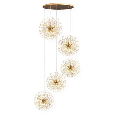LLHZSY 40-Lights Modern Glam Globe Crystal Chandelier - 5-Globes - Gold