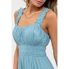 August Sky Women's Solid Sleeveless Wide Ruched Straps Midi Dress - 4 of 4