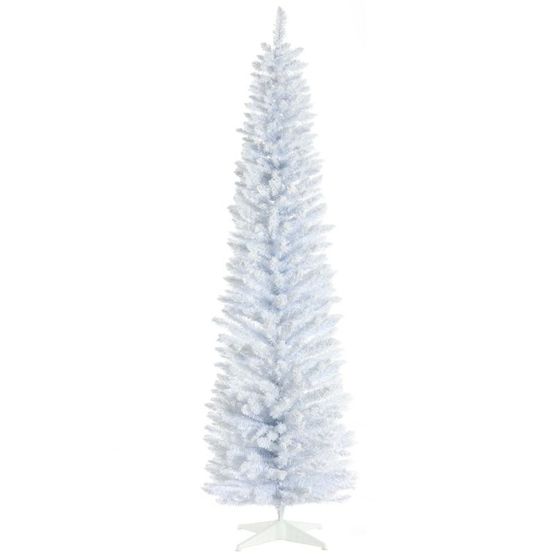 HOMCOM 7 FT Snow Flocked Artificial Pencil Christmas Tree, Slim Xmas Tree with Realistic Branches and Plastic Base Stand for Indoor Decoration, 4 of 7
