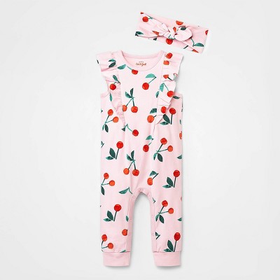 Image of Baby Girls' Cherry Romper with Headband - Cat & Jack™ Light Pink Newborn