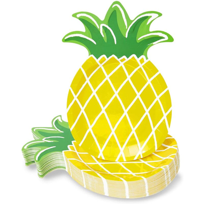 Blue Panda 48-Pack Die-Cut Pineapple Disposable Paper Plates Party Supplies 10"x6", 1 of 7