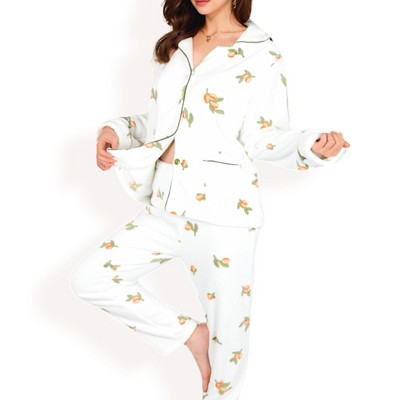 Anna-Kaci Lounge Women's Fruit Print 2-Piece Pajama Set with Soft Plush Fabric and Piping Trim Details