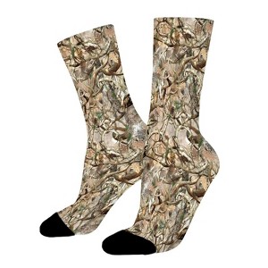 Deer Tree Camo Women Printed Crew Socks Funny Funky Socks Soft Polyester Novelty Gifts for Artists Men - 1 of 4