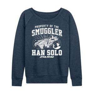Women's - Star Wars - Property Of The Smuggler Han Solo Lightweight French Terry Wide Neck Long Sleeve Shirt - 1 of 4