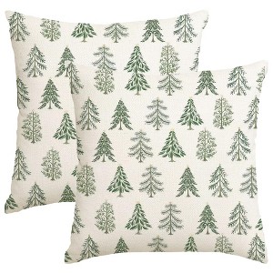 Christmas Pillow Covers 18x18 Inch Set of 2 Christmas Tree Decorations White Decorative Throw Pillows - 1 of 4