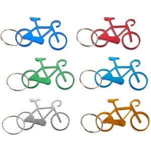 Juvale 12-Pack Bicycle Bike Portable Beer Bottle Metal Openers Keychain for Wedding Party Favor, 6 Colors - 1 of 4