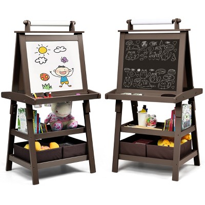 Safstar 3 in 1 Double-Sided Storage Art Easel w/ Paint Cups for Toddlers Writing Coffee