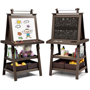 Safstar 3 in 1 Double-Sided Storage Art Easel w/ Paint Cups for Toddlers Writing Coffee - 1 of 4