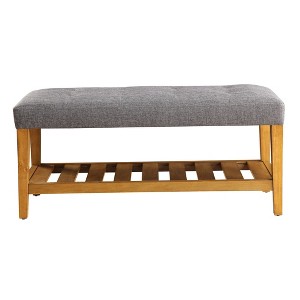 TiramisuBest Vintage Semi-Circle End of Bed Bench, Upholstered Bedroom Entryway Bench with Tufted Velvet-Touch Fabric & Rubberwood Legs, Gray - 1 of 4