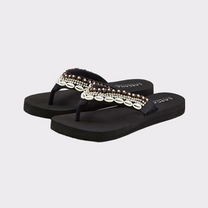 Women's Shell Detail Flip Flops - LASCANA - Black Seashell 9 : Target