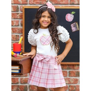 Smarty Apple Puff Sleeve Top & Pleated Plaid Skirt Set Mia Belle Girls - 1 of 4