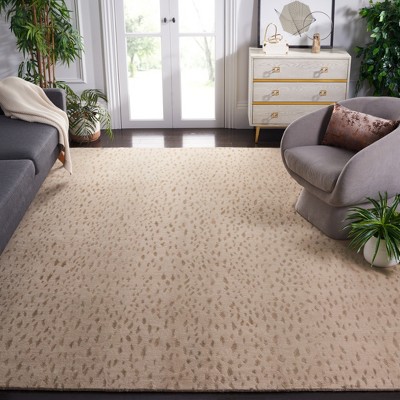 Luxurious Hand-Knotted Light Beige & Camel Wool 8' x 10' Geometric Rug