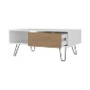 White and Natural Oak Coffee Table with 1-Drawer and Hairpin Legs - 4 of 4
