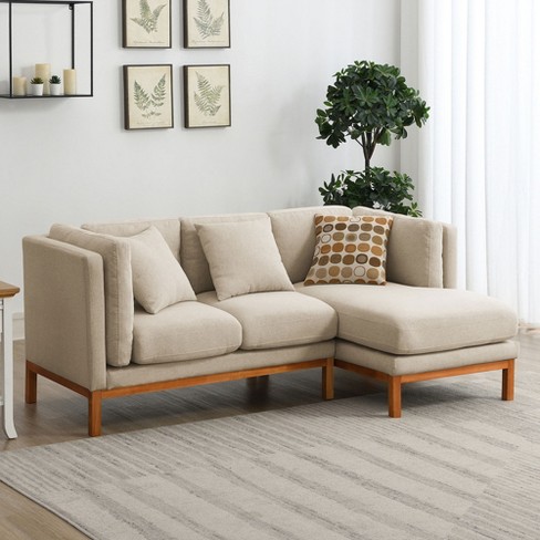 75 Modern Sectional Sofa Couch, 4-Seat L-Shaped Upholstered Couch Set with 3 Free Pillows, Beige-ModernLuxe