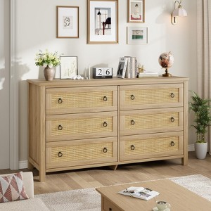3 Drawer Rattan Dresser for Bedroom, Tall Freestanding Boho Chest of Drawers, Wood Storage Cabinet for Nursery, Living Room, or Closet - 1 of 4