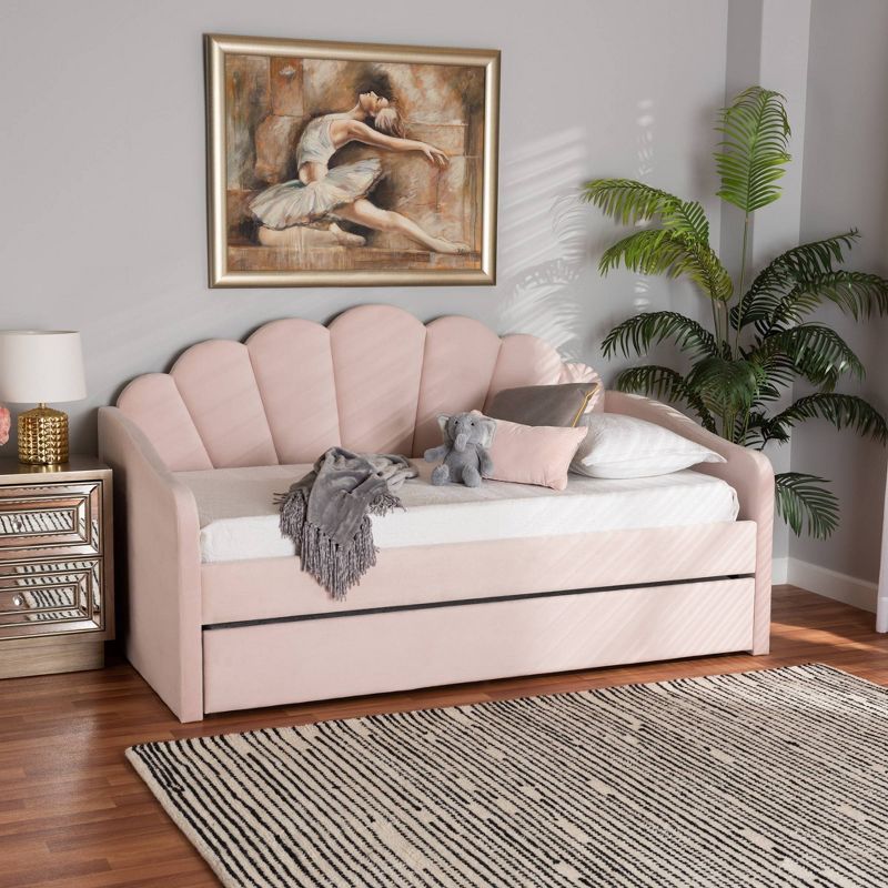 Timila Velvet Fabric Upholstered Daybed with Trundle Light Pink - Baxton Studio, 2 of 13