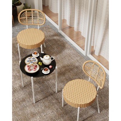 3 Piece Patio Bistro Set, Outdoor Wicker Chairs with Table, Rattan Patio Furniture Set for Outdoor, Patio, Deck, Backyard