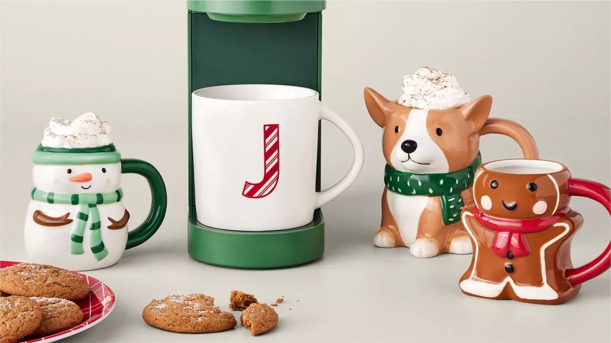 NEW Christmas White Pink Brown Gingerbread Man Figural Mug Cup