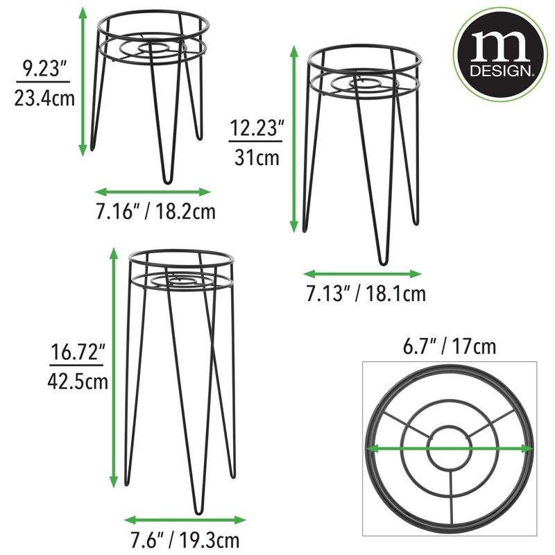 mDesign Metal Indoor/Outdoor Plant Stands with Hairpin Legs, Set of 3, 2 of 4