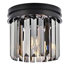 Elegant Lighting Sydney 3 light Matte Black Flush Mount Silver Shade (Grey) Royal Cut Crystal