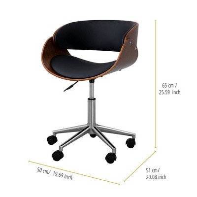 Ergonomic Faux Leather Swivel Task Chair with Lumbar Support - Black/Walnut