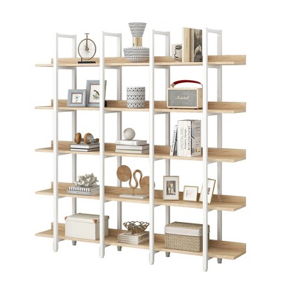 TiramisuBest 5-Tier White Industrial Bookshelf with Metal Frame, Open Storage Bookcase for Living Room, Bedroom, Home Office, Modern Shelving Unit
