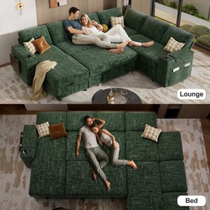 Vipbear 110"Modular Sectional Sleeper Sofa with Pull Out Bed,7 Seat L-Shaped Couch with Reclining Backrest|Storage Chaise Armrest,Tool Free Assembly - 1 of 4