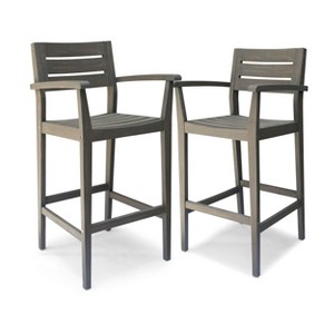 Stamford 2pk Acacia Wood Barstool - Gray - Christopher Knight Home: Water-Resistant, 30" Seat Height - 1 of 4
