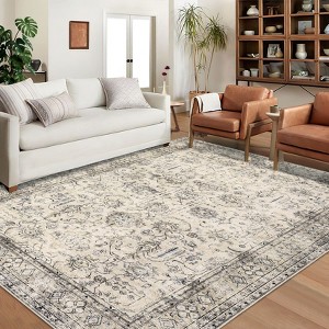 Indoor Soft Vintage Flower Area Rugs for Living Room Bedroom Washable Low Pile Non Slip Carpet Retro Distressed Rug Room Decor - 1 of 4