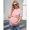 Maternity Tops Women's Casual Ribbed Round Neck Puff Short Sleeve Ruched Side Tunic Blouses Shirts Pregnancy Clothes - 2 of 4