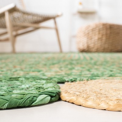 Green and Natural Hand-Knotted Geometric Jute Area Rug